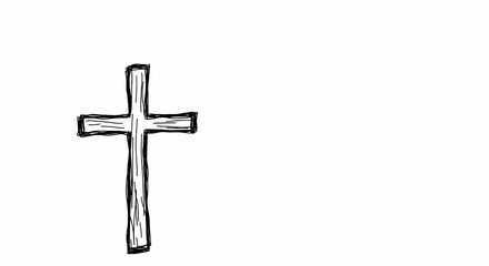 Cross Drawing Simple Religious Symbol Isolated on White