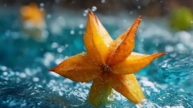 Star Fruit Splash with Ripples and Bubbles