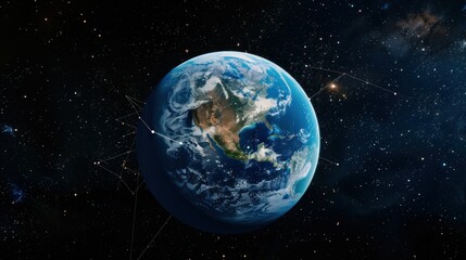 Earth from space with connected dots showing global reach