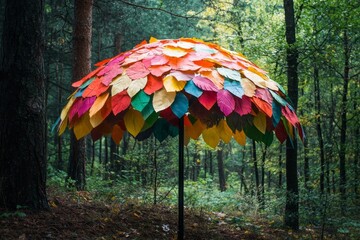 Colorful leaf umbrella in a forest