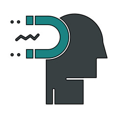Influence Human Head Icon. Flat icon of a magnet attracting a human head symbolizing influence, attraction, or psychological pull. Ideal for marketing, psychology, or strategy themes.