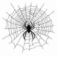 Fototapeta premium Spider on detailed web illustration, arachnid nature drawing with intricate pattern