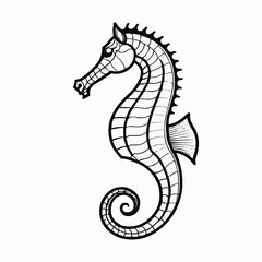 Fototapeta premium Seahorse side view illustration, marine life drawing in decorative line art style
