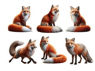 Fototapeta premium Six red fox poses montage