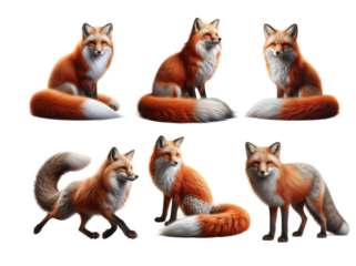 Six red fox poses montage