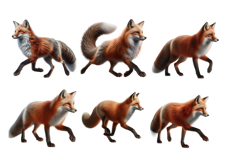 Foxes strolling gracefully illustrated on white