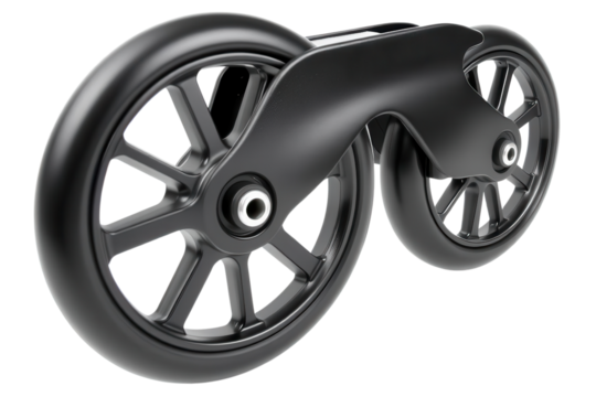 Modern Black Inline Skate Wheels isolated on a transparent background