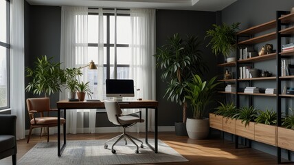 Modern Home Office with Greenery