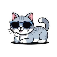 cute Cool stylish Cat Wearing Sunglasses vector illustration isolated on white background