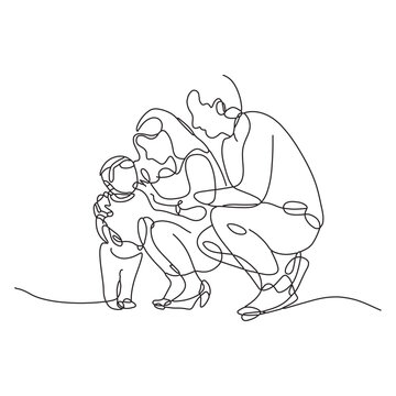 Naklejki family bonding sketch parent child love care line art drawing