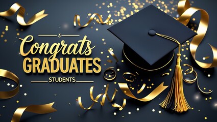 Graduation Celebration Gold Confetti and Graduation Cap