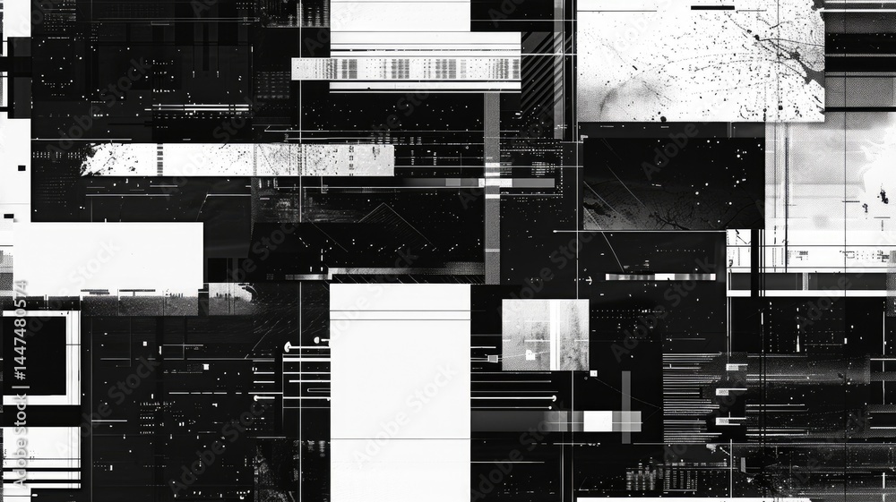 Aufkleber the abstract picture of glitch circuit in square shape sketched by black color use shading to expres
