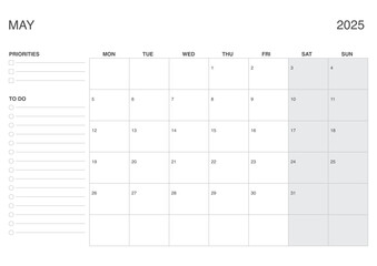 MAY 2025 A4 Monthly Calendar, Dated MAY Planner