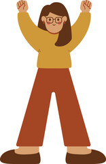vector illustration of a girl standing and hands up clipart character 