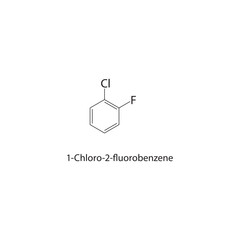 1-Chloro-2-fluorobenzene skeletal structure. Chlorofluorobenzene compound schematic illustration. Simple diagram, chemical formula.