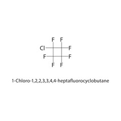 1-Chloro-1,2,2,3,3,4,4-heptafluorocyclobutane skeletal structure. Chlorofluorocyclobutane compound schematic illustration. Simple diagram, chemical formula.