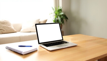 Fototapeta premium Cozy workspace with modern laptops, minimalistic design, natural light streaming in, perfect for productivity and creativity. Isolated on white background or PNG