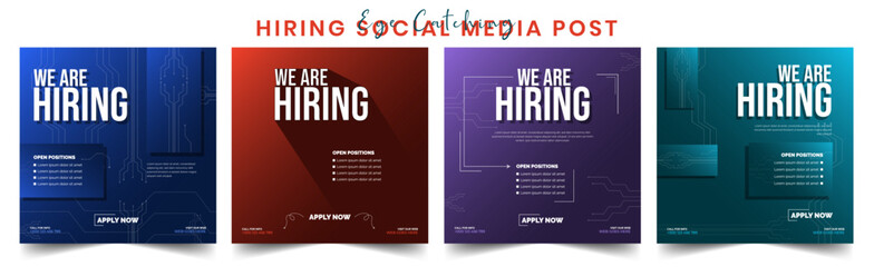 We Are Hiring Social Media Post Design Template for Corporate Job Recruitment Career Opportunity Editable Square Banner for Instagram Facebook LinkedIn and More for Business Hiring Campaigns.