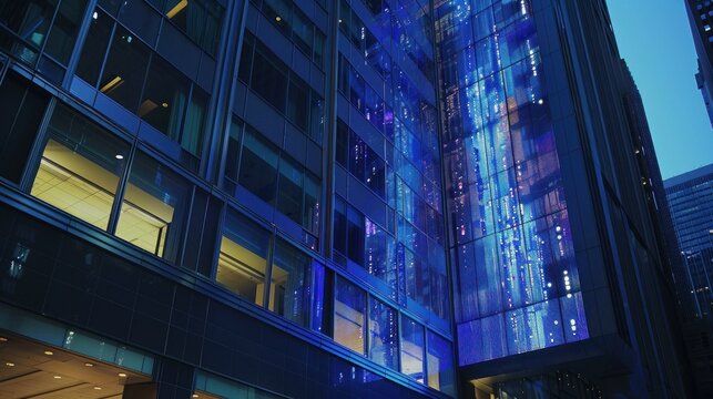 Scrolling stock ticker on a building exterior