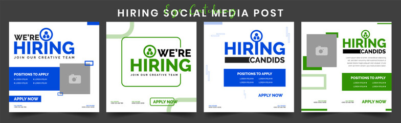 We Are Hiring Social Media Post Design Template for Corporate Job Recruitment Career Opportunity Editable Square Banner for Instagram Facebook LinkedIn and More for Business Hiring Campaigns.