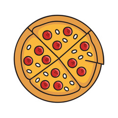 Delicious pepperoni pizza illustration vector graphic with crust cheese and tomato sauce topping design