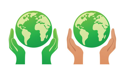Planet Earth in our hands. Environmental protection illustration. Vector clipart.