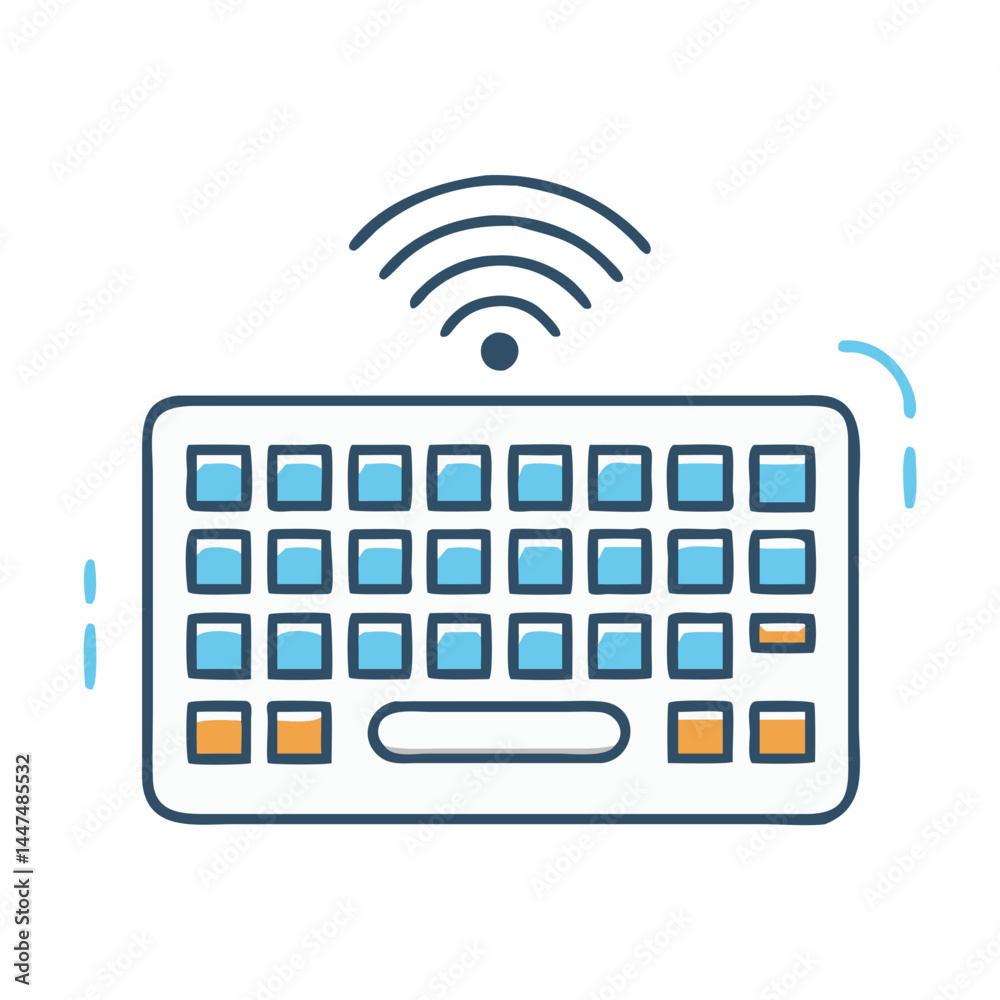 Poster illustration of wireless keyboard computer input device technology gadget peripheral typing keys
