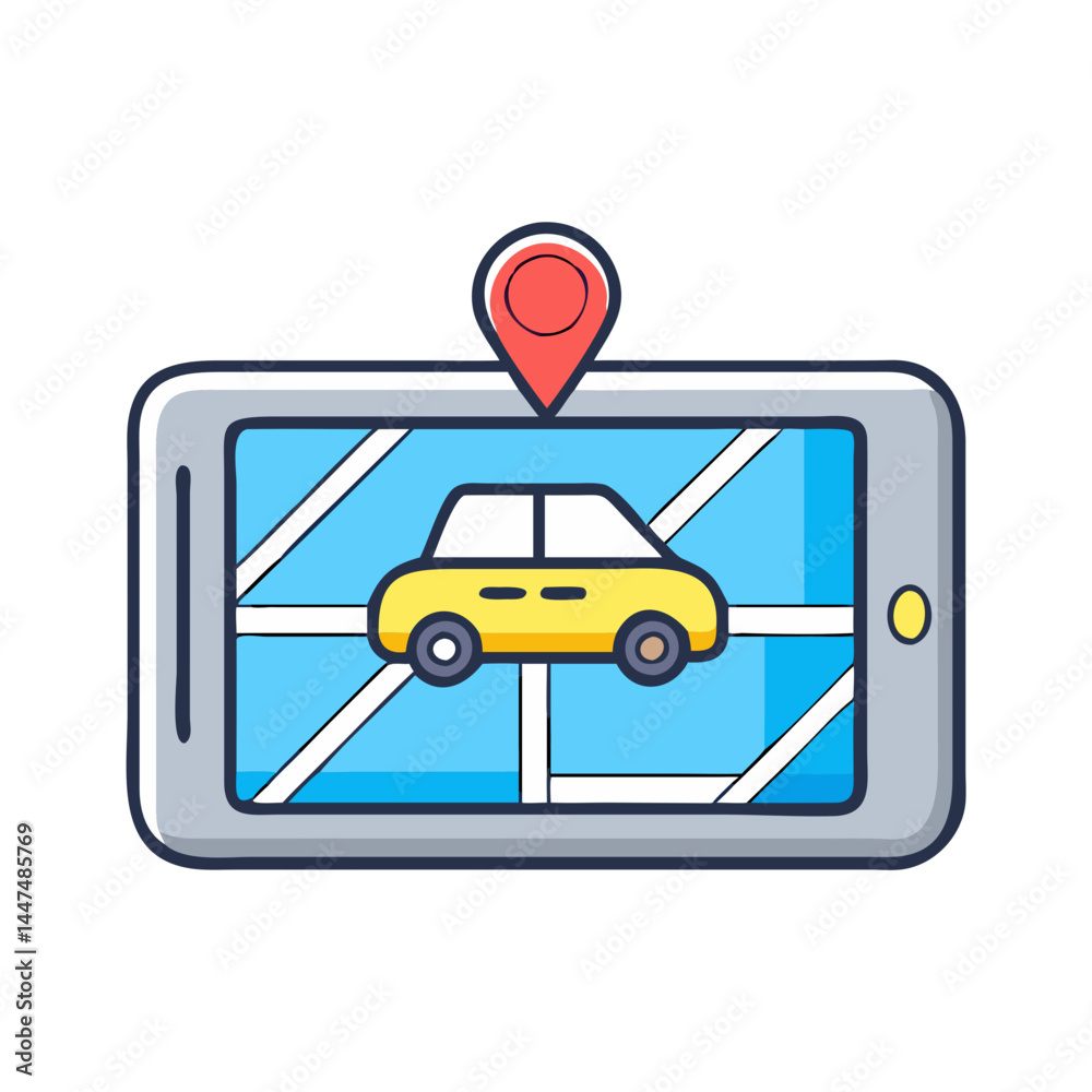 Poster car gps navigation system on mobile phone tracking location with map and pinpoint application route