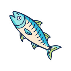 Illustration of a blue fish swimming in the sea with fins and tail underwater animal life