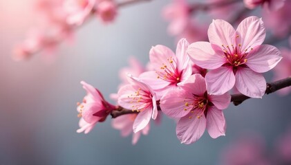 Fototapeta premium Delicate pink sakura blossoms, soft petals, intricate branch details, art, cherry, pink