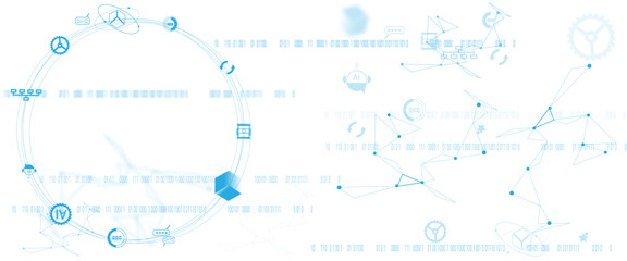 Vector digital high technology concept with neural network and AI icons. Isolated on white background.