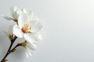 Delicate white blossom against pure white backdrop, botanical, bloom, subtle