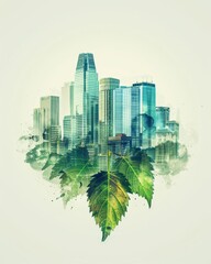 Fototapeta premium Sustainable urban ecology an illustrated cityscape crafted from leaves with text space