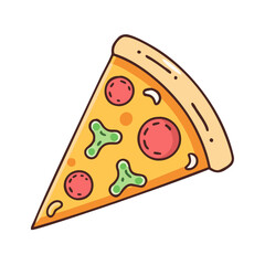 Cartoon pizza slice with pepperoni and green peppers italian food delicious meal illustration vector