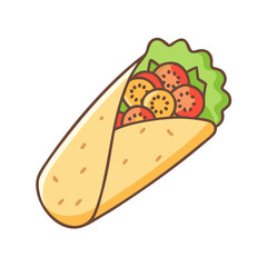 Delicious shawarma wrap with fresh vegetables and meat, tasty kebab roll, fast food, pita bread