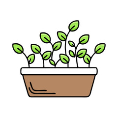 Illustration of plants growing in a pot, featuring plant, growth, seedling, and container gardening in vector style