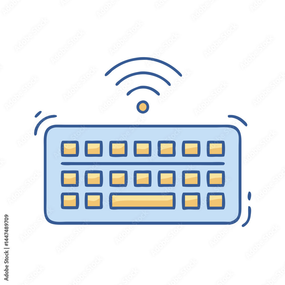 Leinwandbilder Illustration of wireless keyboard computer input device technology typing with wifi signal icon vector