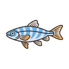 Illustration of a blue striped fish swimming in the ocean for educational resources and design projects