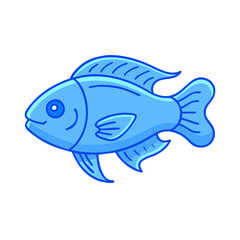 Cartoon blue fish illustration aquatic animal ocean sea life drawing cute marine creature design vector image