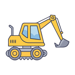 Find yellow excavator construction vehicle cartoon illustration vector image for kids and adults