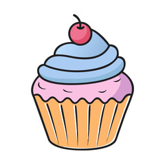 Delicious cupcake dessert with cherry topping sweet treat bakery confectionery food illustration design