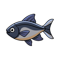Cartoon fish illustration of a cute black tetra fish swimming in the ocean vector graphic