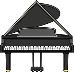 Classic black grand piano illustration elegant musical instrument isolated on white background