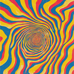 Vibrant spiral pattern with colorful waves in red, blue, yellow