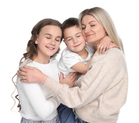 Portrait of mother with her kids on white background