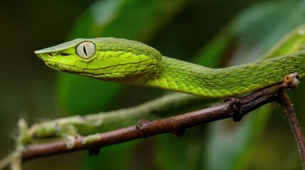 Green Pit Viper Portrait: Exotic Snake on Branch