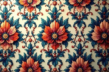 Intricate floral damask wallpaper sample detail, background, repeat