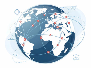 Global Connections and Network Visualization with Lines and Dots Illustration