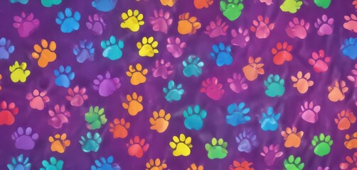 Joyful rainbow paw prints, repeating pattern design,  playful,  colorful