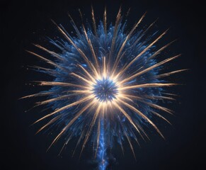 Isolated blue firework exploding, showcasing intricate patterns and fiery energy , festival, fiery